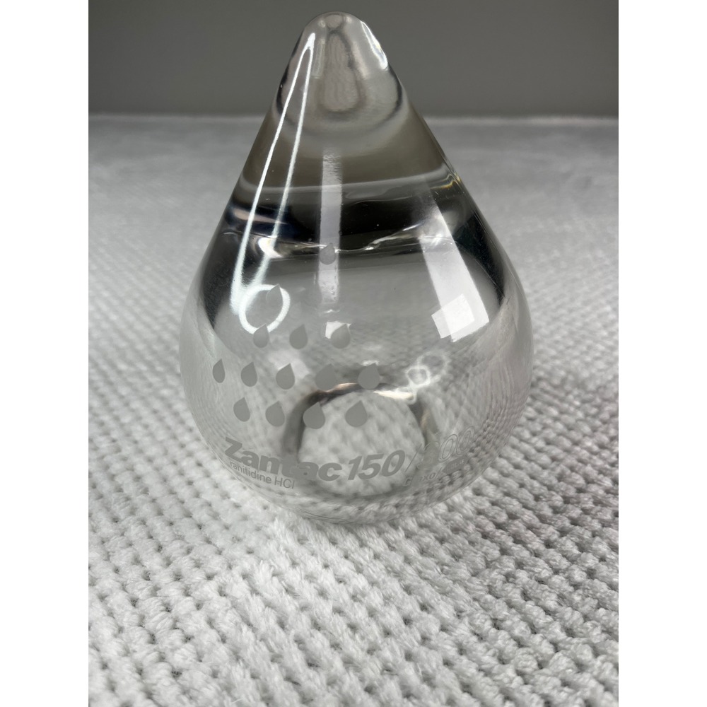 Vintage Zantac 150 Ranitidine HCl Glass Raindrop Paperweight‎ Pharma Promo Decor